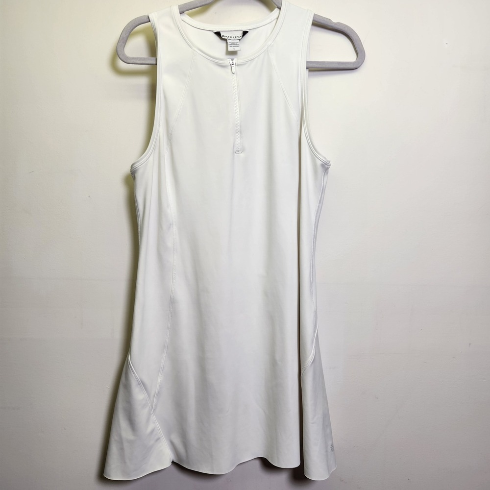 Athleta Ace Tennis Dress White Size Large Sleeveless Front 1/4 Zip Pickleball